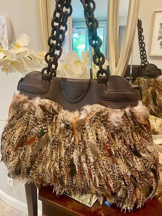 Salvatore Ferragamo Authentic, Iconic, Multicolor Pheasant Feather Bag! - Picture 4 of 9
